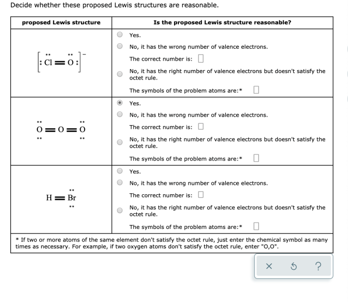 Decide whether these proposed lewis structures are reasonable.